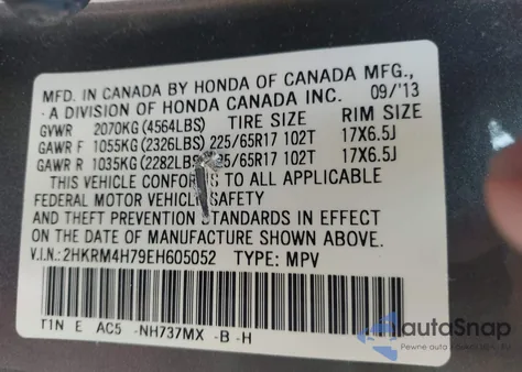 2014 Honda Cr-V Exl from USA, damaged, VIN 2HKRM4H79EH605052